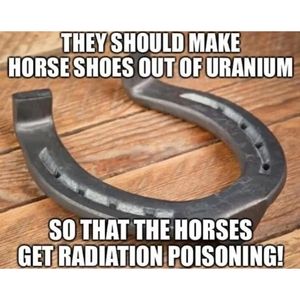 Afbeelding van een hoefijzer met de tekst 'They should make horse
            shoes out of uranium so that the horses get radiation poisoning!'